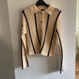 Cotton crochet black and cream collared cardigan
